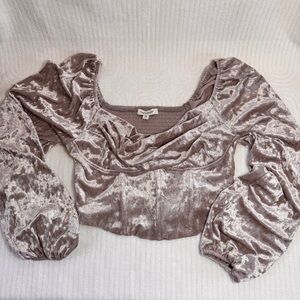 Francesca's Collections Velvet corset top Blouse Silver puff sleeves M medium